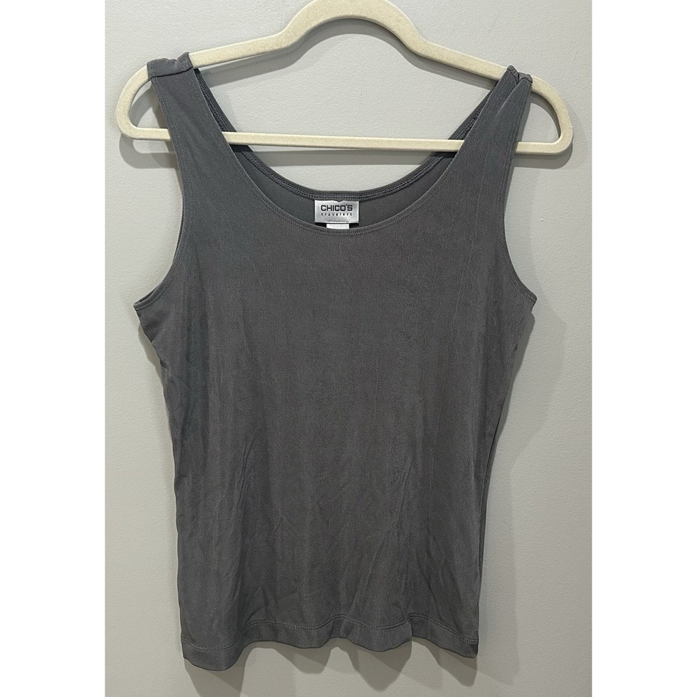 Chico's Travelers Tank Top Size 1 Gray Flagstone Acetate Stretch Sleeveless NWT